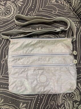 Kipling Light Gray Crossbody with Dual Zip Front Pockets